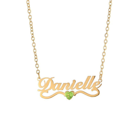 Collier prénom avec cristal vert