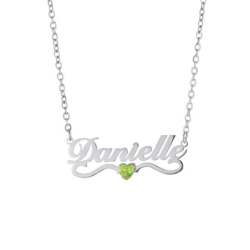 Collier prénom avec cristal vert