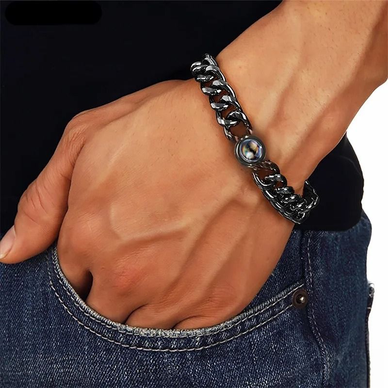 Bracelet large avec photo personnalisée pour homme