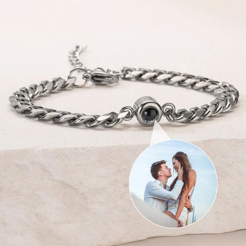 Bracelet large avec photo personnalisée pour homme