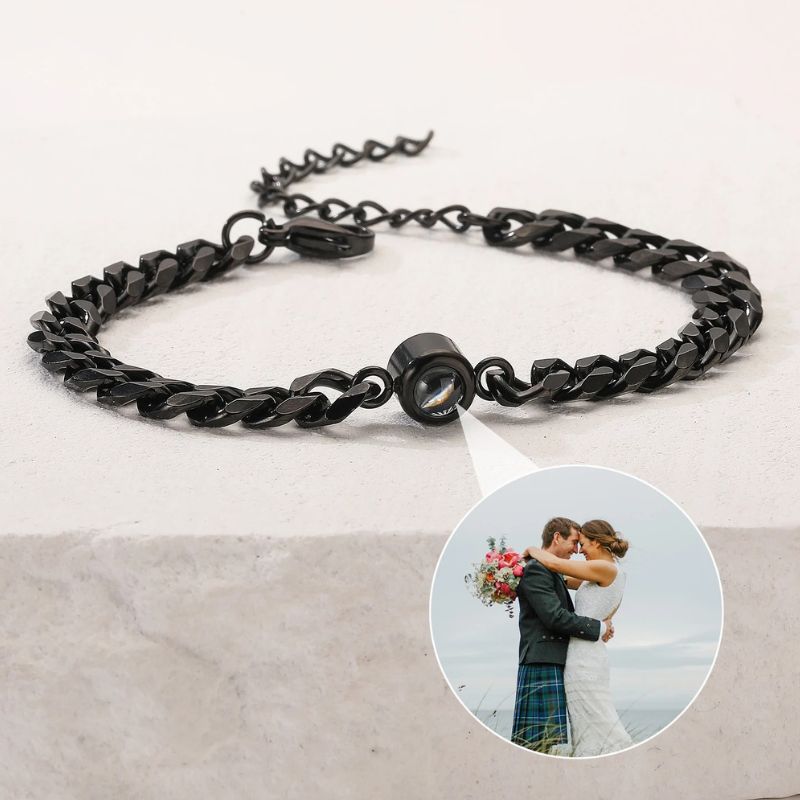 Bracelet large avec photo personnalisée pour homme