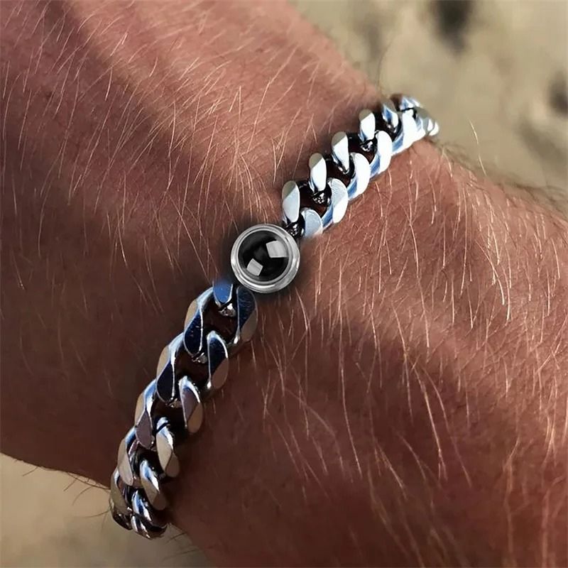 Bracelet large avec photo personnalisée pour homme